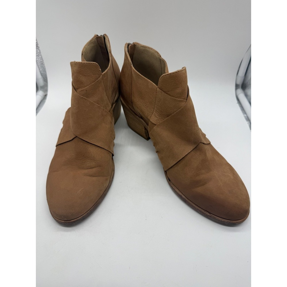 Eileen Fisher Boots Womens Size 8.5 Brown Leather Cutout Booties Block Heel